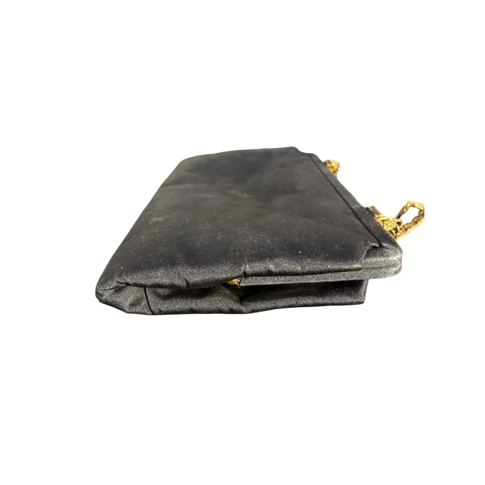 B B Berger Vintage Black Satin Evening Bag With Beaded Floral Accent